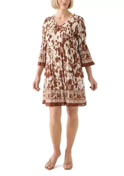 Women's 3/4 Bell Sleeve Pleater Mini Dress