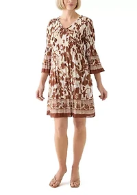 Women's 3/4 Bell Sleeve Pleater Mini Dress