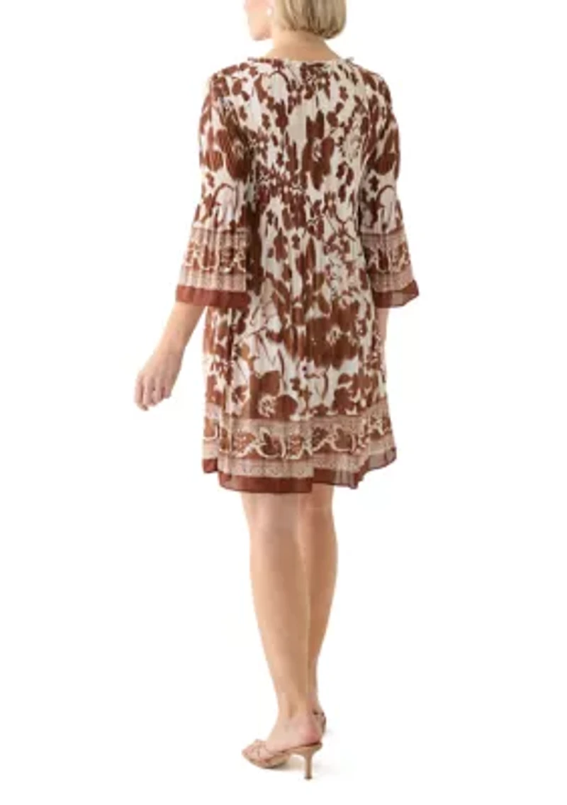 Women's 3/4 Bell Sleeve Pleater Mini Dress