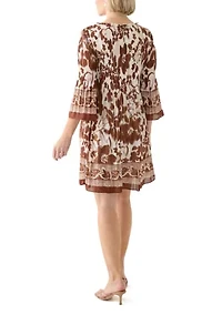 Women's 3/4 Bell Sleeve Pleater Mini Dress