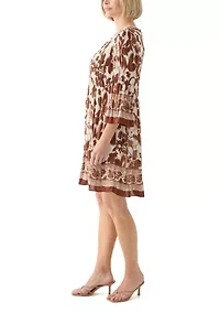 Women's 3/4 Bell Sleeve Pleater Mini Dress