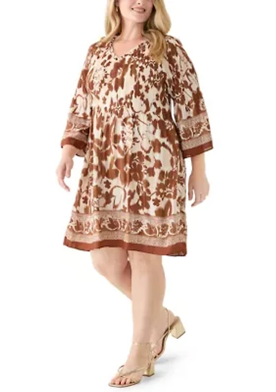 Plus 3/4 Bell Sleeve Pleater Mini Dress