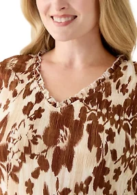 Plus 3/4 Bell Sleeve Pleater Mini Dress