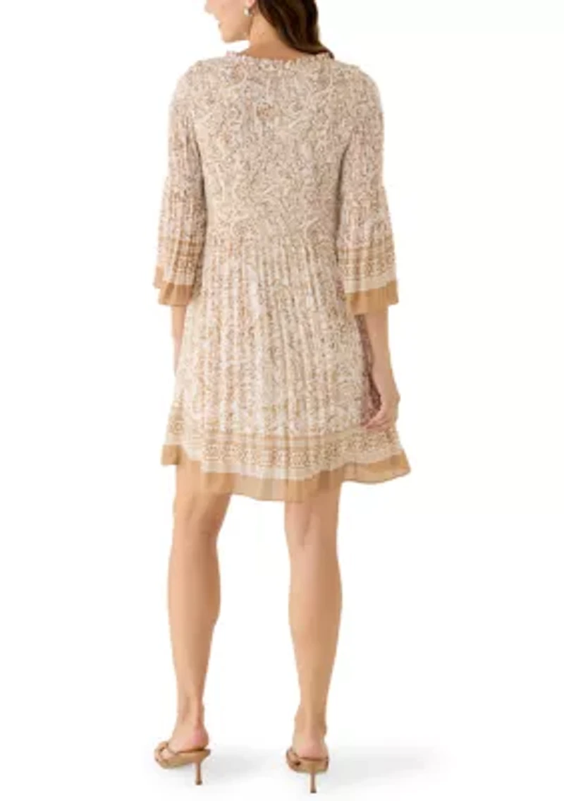 Women's Long Sleeve Pleated Mini Dress