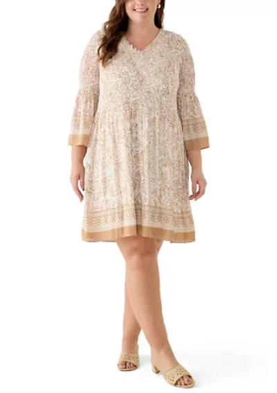 Plus V-Neck Pleated Dress