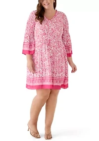 Plus V-Neck Pleated Dress