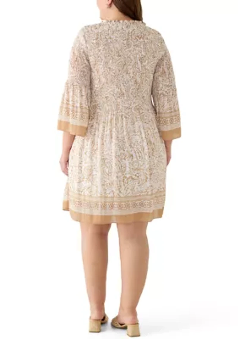 Plus V-Neck Pleated Dress