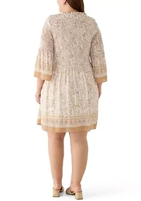 Plus V-Neck Pleated Dress