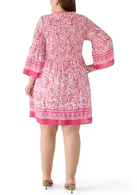 Plus V-Neck Pleated Dress