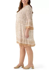 Plus V-Neck Pleated Dress