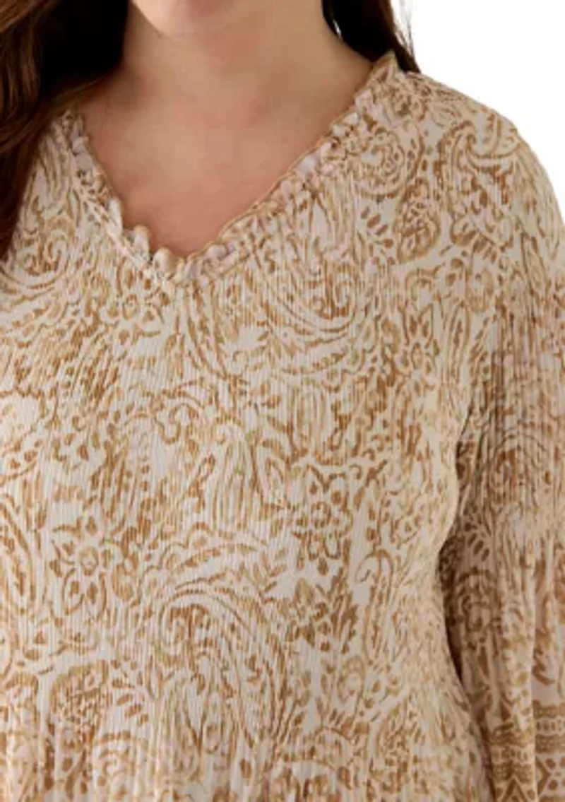 Plus V-Neck Pleated Dress