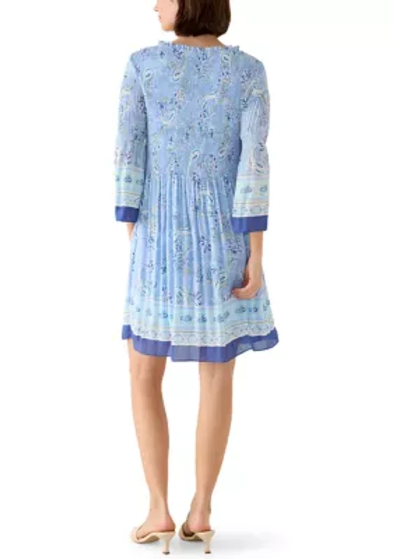 Women's Three-Quarter Bell Sleeve Chiffon Pleated Mini Dress