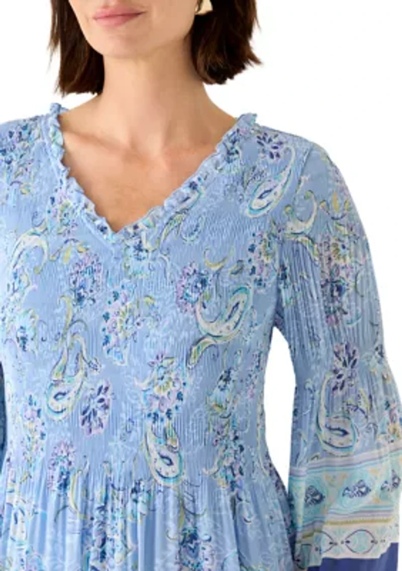 Women's Three-Quarter Bell Sleeve Chiffon Pleated Mini Dress