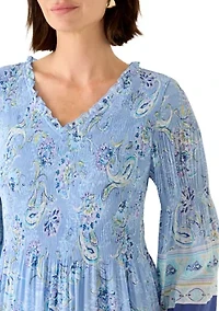 Women's Three-Quarter Bell Sleeve Chiffon Pleated Mini Dress