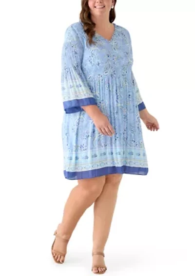 Plus Long Bell Sleeve V-Neck Dress