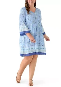 Plus Long Bell Sleeve V-Neck Dress