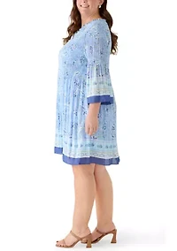 Plus Long Bell Sleeve V-Neck Dress