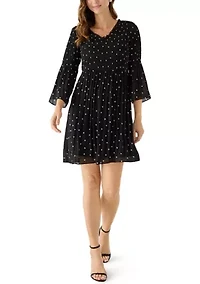 Women's 3/4 Sleeve V-Neck Mini Dress