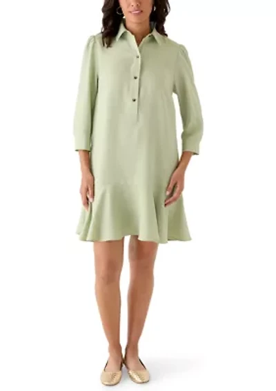 Women's 3/4 Sleeve Collar Neck Solid A-Line Dress