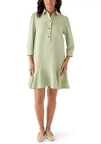 Women's 3/4 Sleeve Collar Neck Solid A-Line Dress