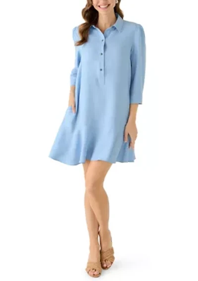 Women's 3/4 Sleeve Collar Neck Solid A-Line Dress