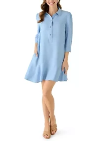 Women's 3/4 Sleeve Collar Neck Solid A-Line Dress
