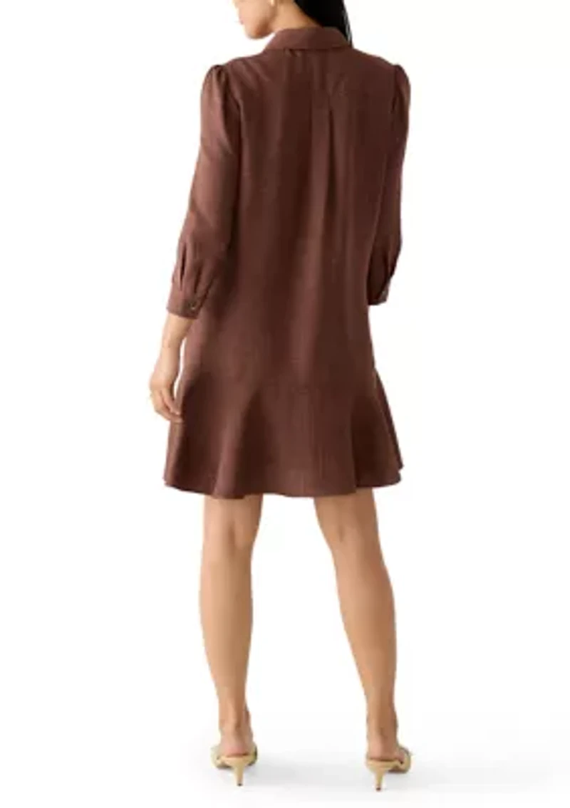 Women's 3/4 Sleeve Collar Neck Solid A-Line Dress