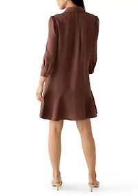 Women's 3/4 Sleeve Collar Neck Solid A-Line Dress