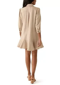 Women's 3/4 Sleeve Collar Neck Solid A-Line Dress