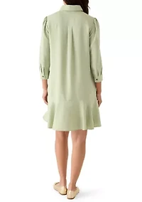Women's 3/4 Sleeve Collar Neck Solid A-Line Dress