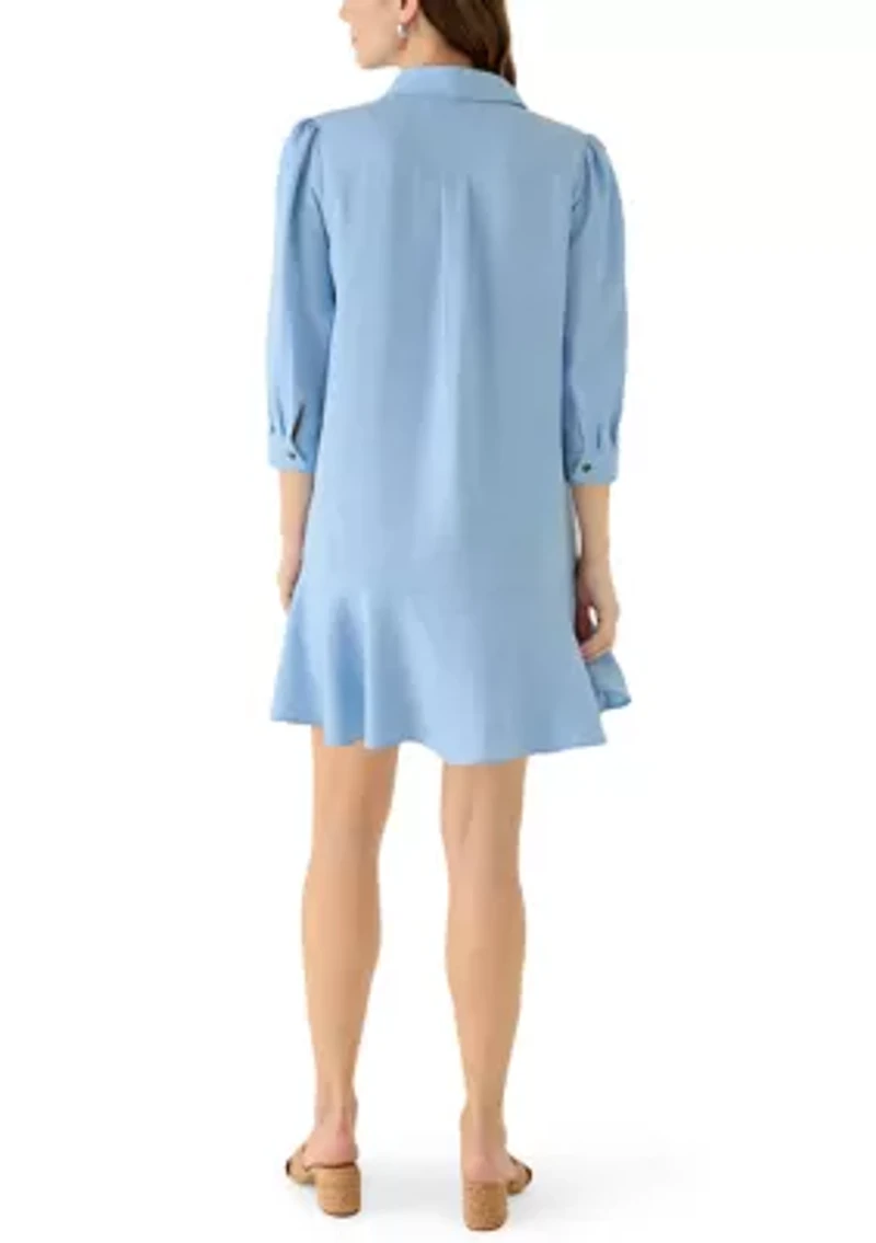 Women's 3/4 Sleeve Collar Neck Solid A-Line Dress