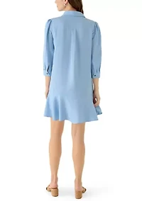 Women's 3/4 Sleeve Collar Neck Solid A-Line Dress