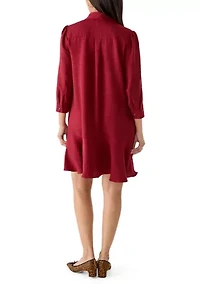 Women's 3/4 Sleeve Collar Neck Solid A-Line Dress
