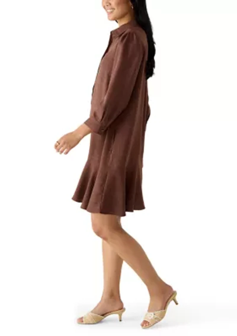 Women's 3/4 Sleeve Collar Neck Solid A-Line Dress