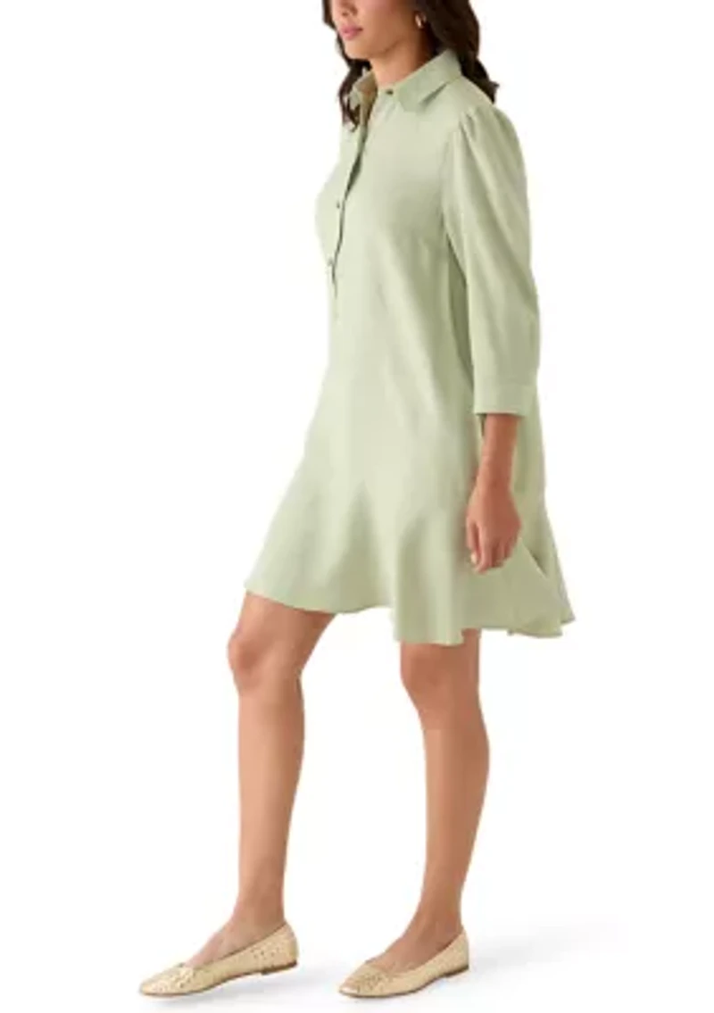 Women's 3/4 Sleeve Collar Neck Solid A-Line Dress