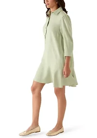 Women's 3/4 Sleeve Collar Neck Solid A-Line Dress
