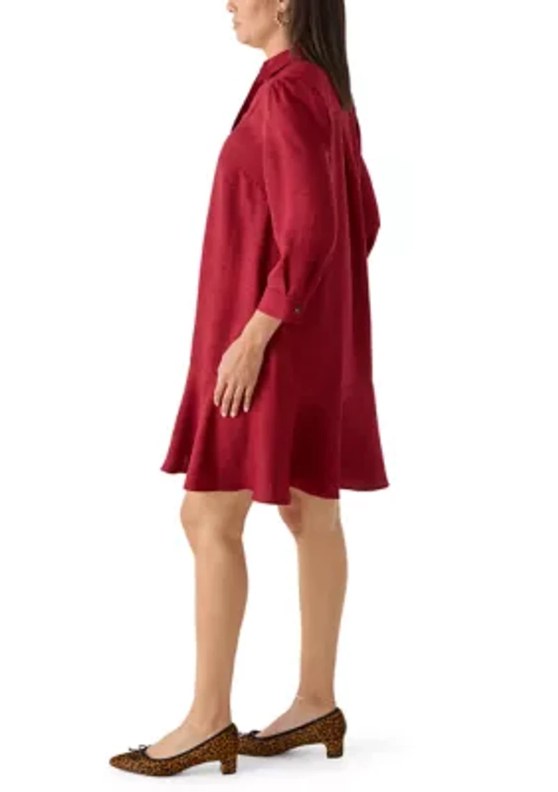 Women's 3/4 Sleeve Collar Neck Solid A-Line Dress