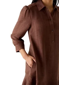 Women's 3/4 Sleeve Collar Neck Solid A-Line Dress