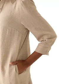 Women's 3/4 Sleeve Collar Neck Solid A-Line Dress