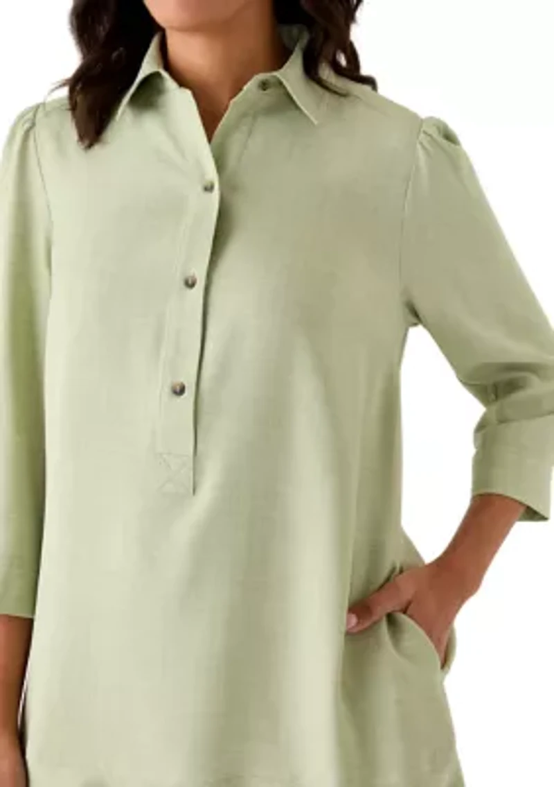 Women's 3/4 Sleeve Collar Neck Solid A-Line Dress