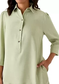 Women's 3/4 Sleeve Collar Neck Solid A-Line Dress