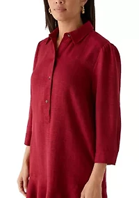 Women's 3/4 Sleeve Collar Neck Solid A-Line Dress