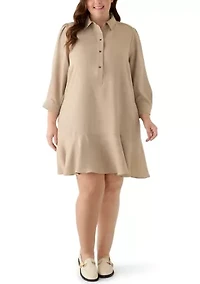 Plus 3/4 Sleeve Ruffle Hem Mini Dress