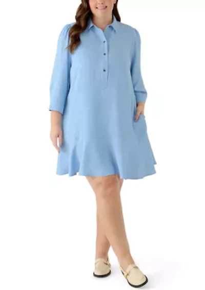 Plus 3/4 Sleeve Ruffle Hem Mini Dress