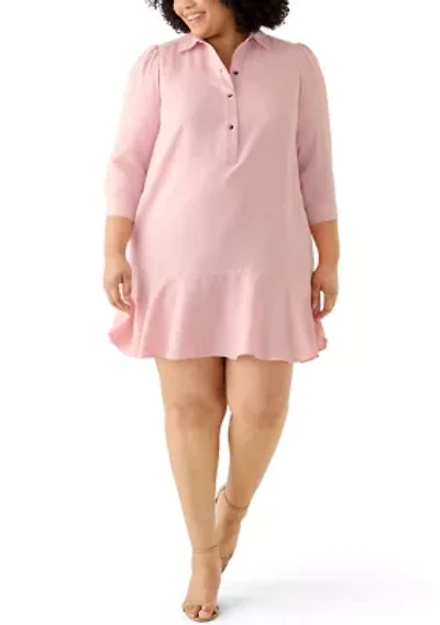 Plus 3/4 Sleeve Ruffle Hem Mini Dress