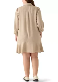 Plus 3/4 Sleeve Ruffle Hem Mini Dress