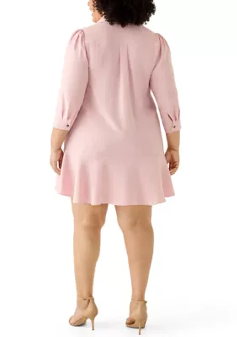 Plus 3/4 Sleeve Ruffle Hem Mini Dress