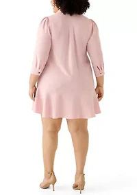 Plus 3/4 Sleeve Ruffle Hem Mini Dress