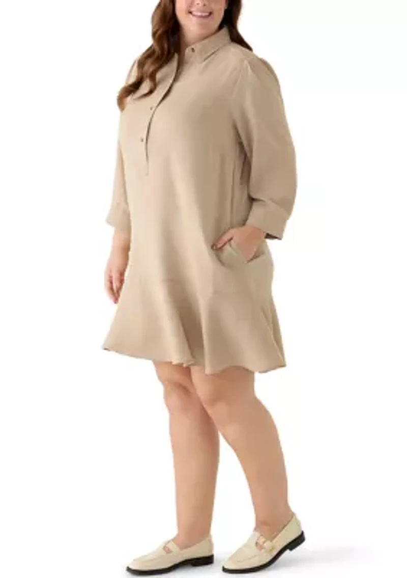 Plus 3/4 Sleeve Ruffle Hem Mini Dress