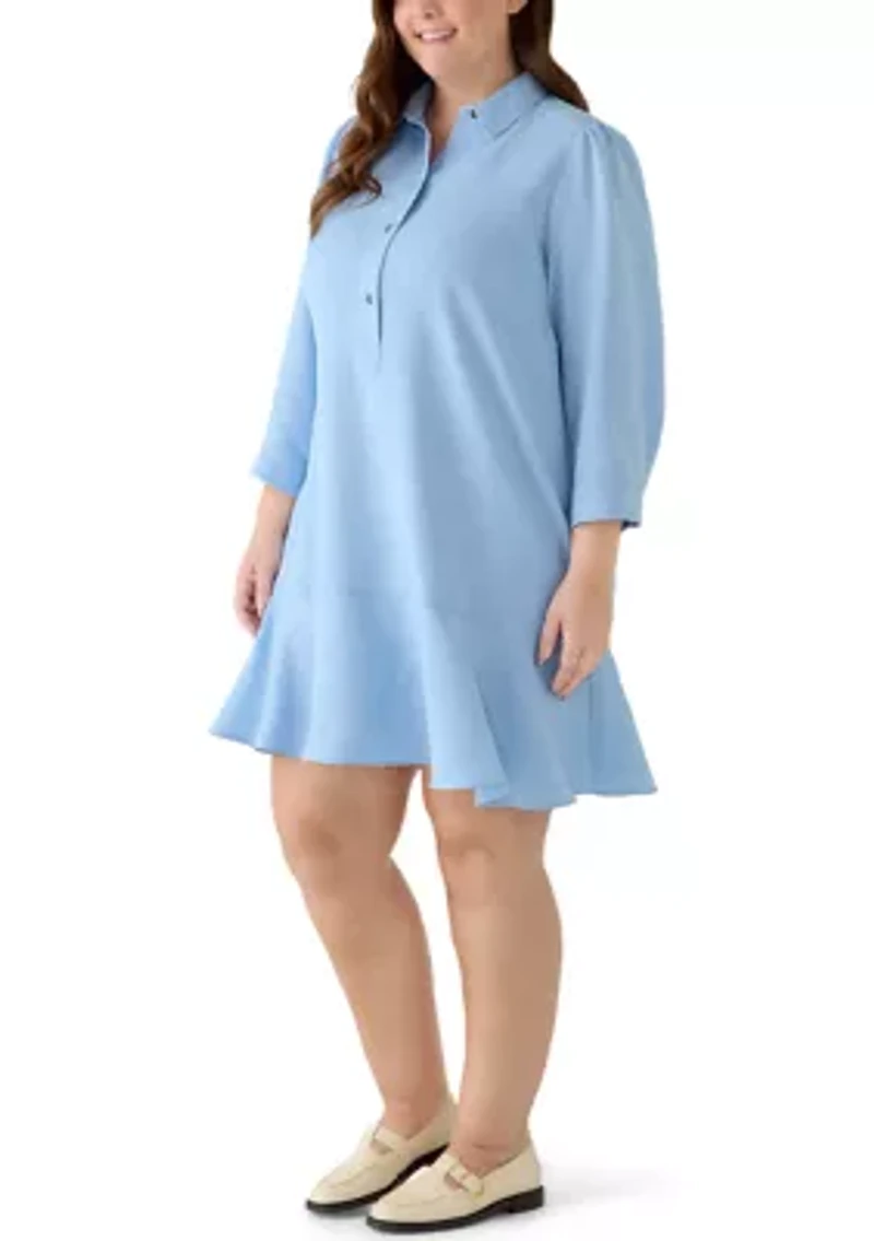 Plus 3/4 Sleeve Ruffle Hem Mini Dress